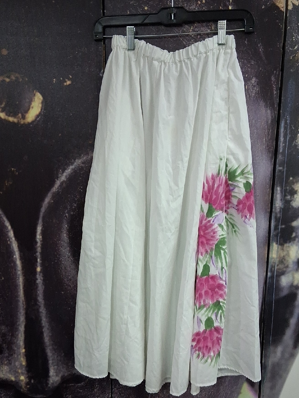 Handmade White Floral Maxi Skirt with Pink Blooms